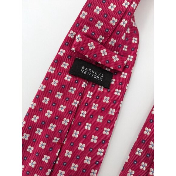 Barneys New York Red Silk Tie Floral Geometric Necktie Excellent Condition - Picture 4 of 6